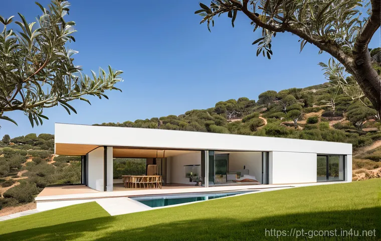 친환경건설기사 실무 능력 향상법 - Image Prompt 1: The Modern NZEB Home in a Portuguese Landscape**
