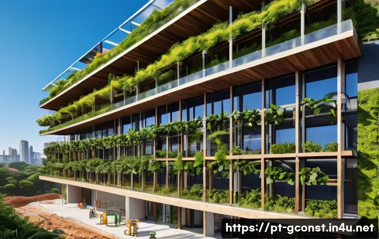 친환경건설기사로서의 커리어 패스 - A modern sustainable construction site in a Brazilian urban setting, featuring eco-friendly building...