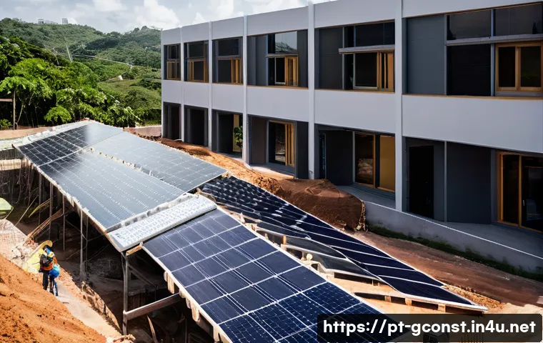 친환경건설기사 실무 프로젝트 관리 - A detailed architectural construction site focused on sustainable building practices in a Brazilian ...