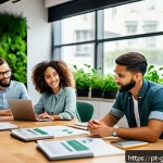 Home 19 친환경건설기사 시험 대비 스터디 그룹 운영 - A diverse group of young professionals in a modern co-working space, collaborating actively around a...
