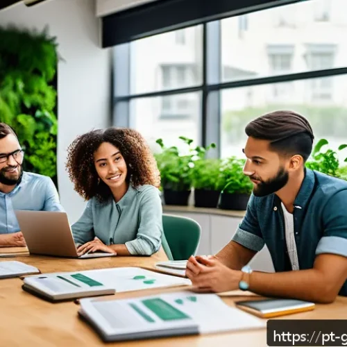 Home 31 친환경건설기사 시험 대비 스터디 그룹 운영 - A diverse group of young professionals in a modern co-working space, collaborating actively around a...