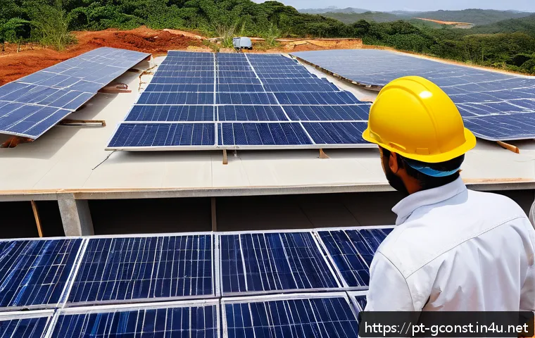 친환경건설기사 자격증이 필요한 이유 - A modern sustainable construction site in Brazil featuring eco-friendly building techniques: workers...
